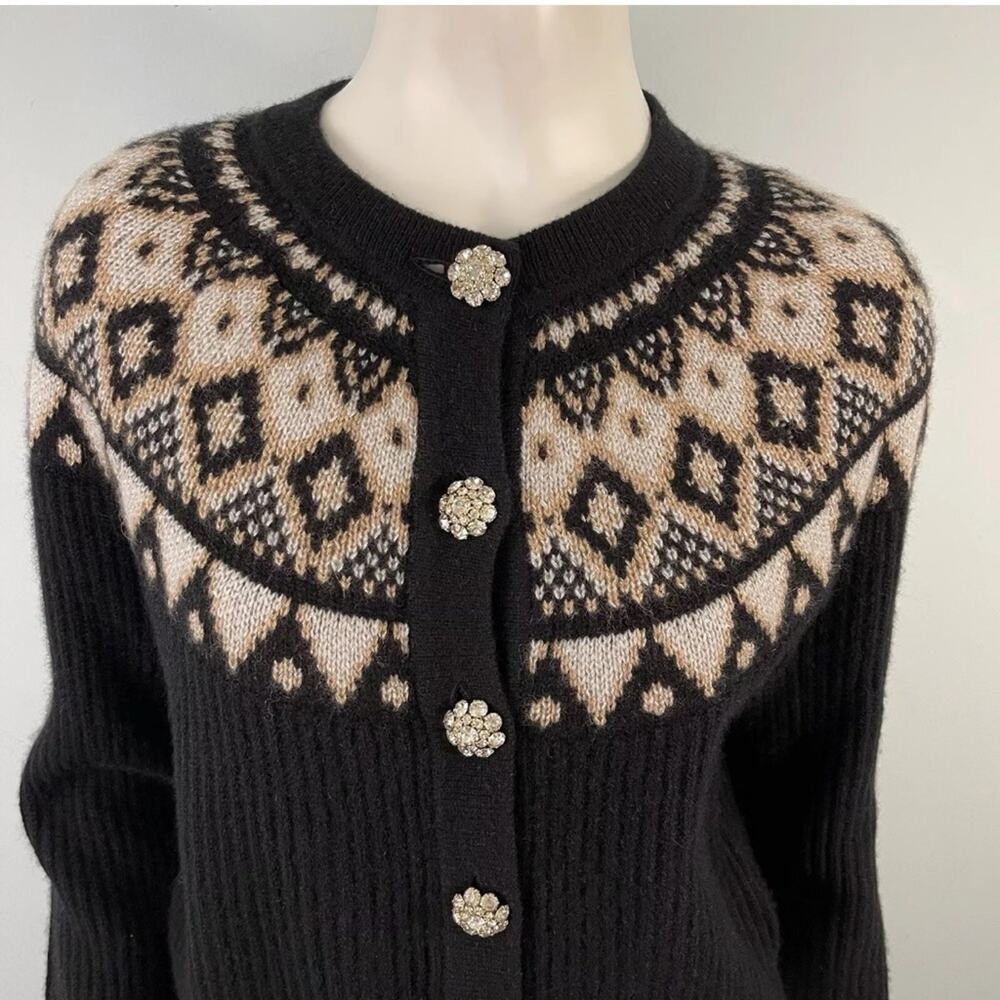 J.Crew fair isle cashmere cardigan rhinestone jewel buttons sweater size S - Picture 8 of 13